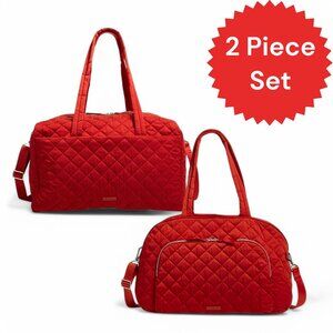 Vera Bradley 2 Piece Travel Duffel Bag Cardinal Red Performance Twill Luggage